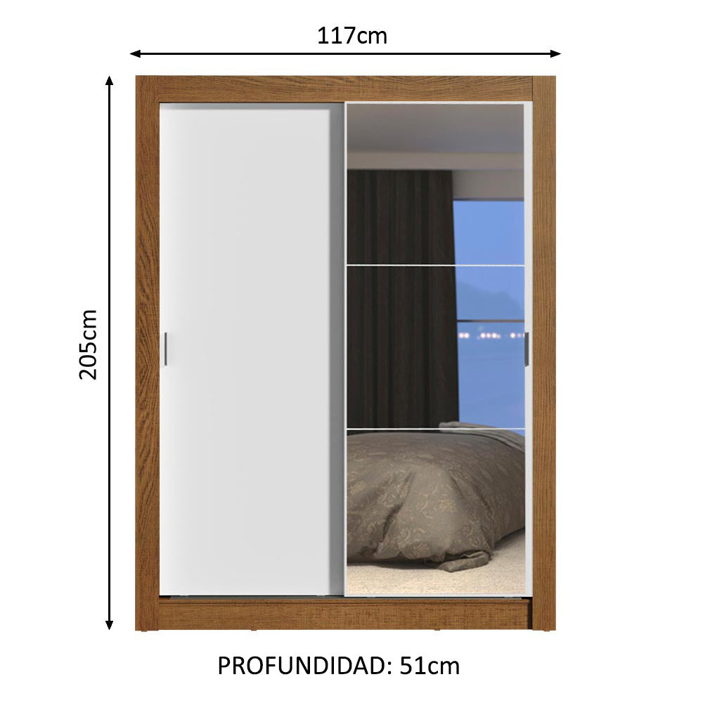 Placard Soltero 2 Puertas Corredizas con Espejo 4 Cajones Marrón/Blanco Dallas Plus