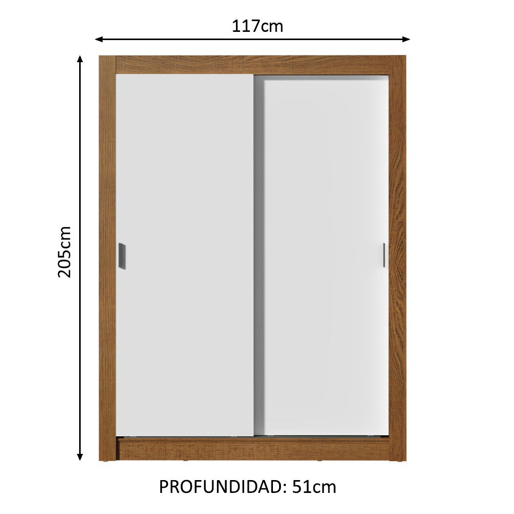 Placard Soltero Dallas 2 Puertas Corredizas 2 Cajones Marrón/Blanco