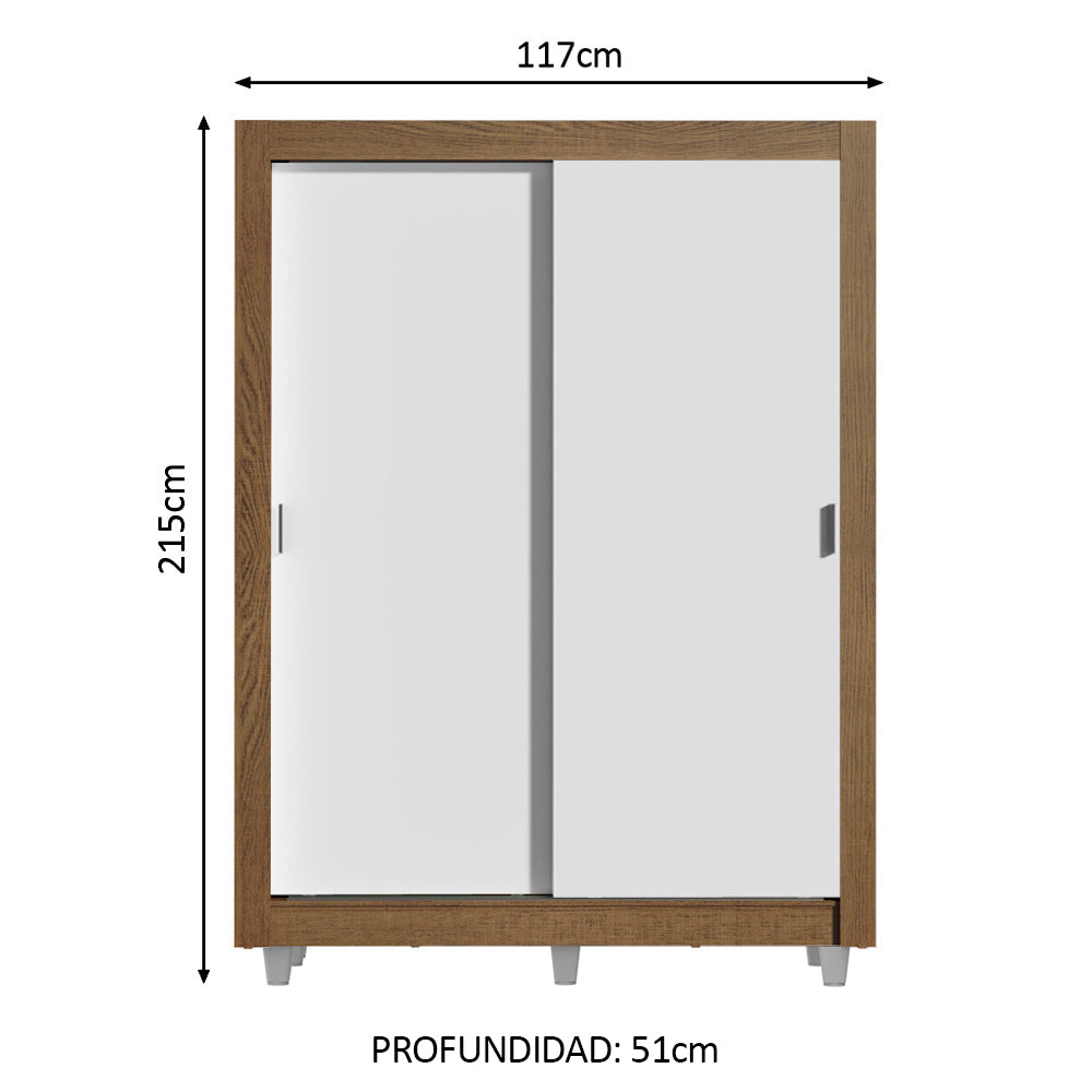 Placard Armario individual Madesa Denver 2 Purtas Corredizas con Patas Marrón/Blanco