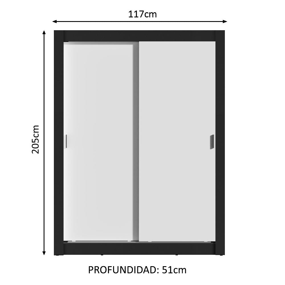 Placard Soltero Dallas 2 Puertas Corredizas 2 Cajones Negro/Blanco