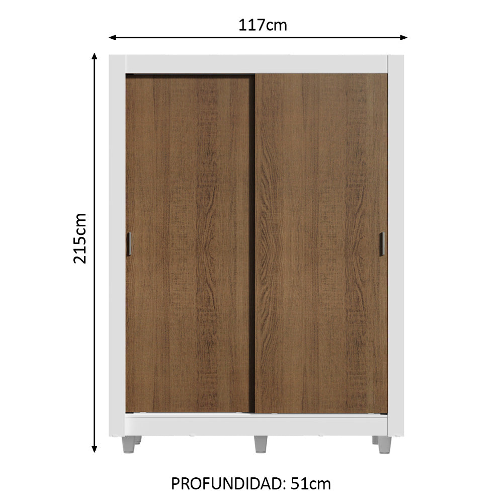 Placard Soltero Denver 2 Puertas Corredizas con Patas Blanco/Marrón