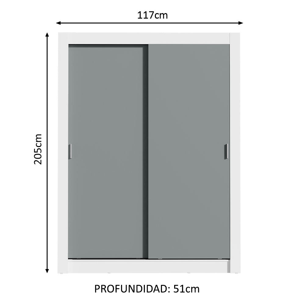 Placard Ropero Solteiro Madesa Denver 2 Puertas Corredizas Blanco/Gris