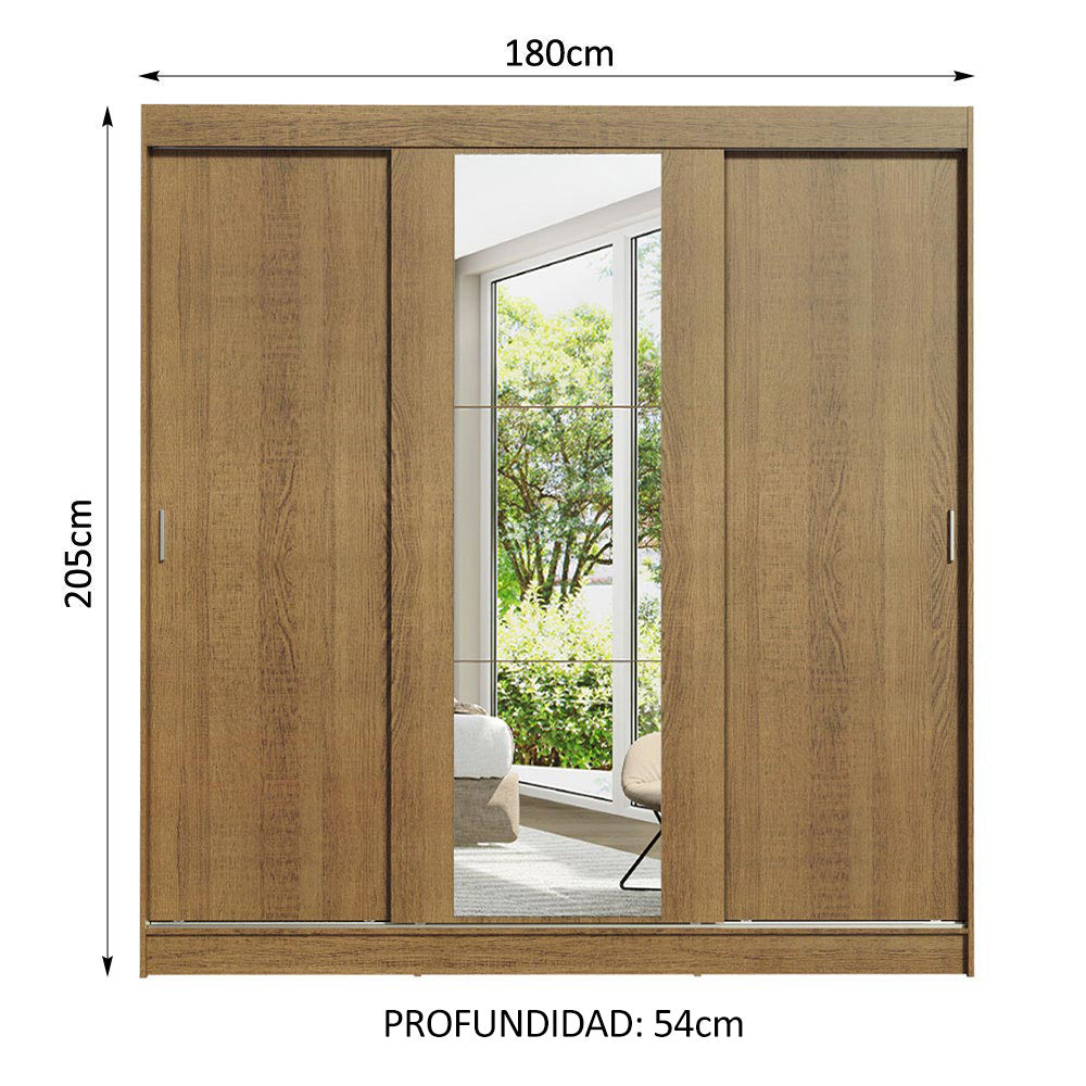 Placard Matrimonial Reno 3 Puertas Corredizas 1 con Espejo - Marrón