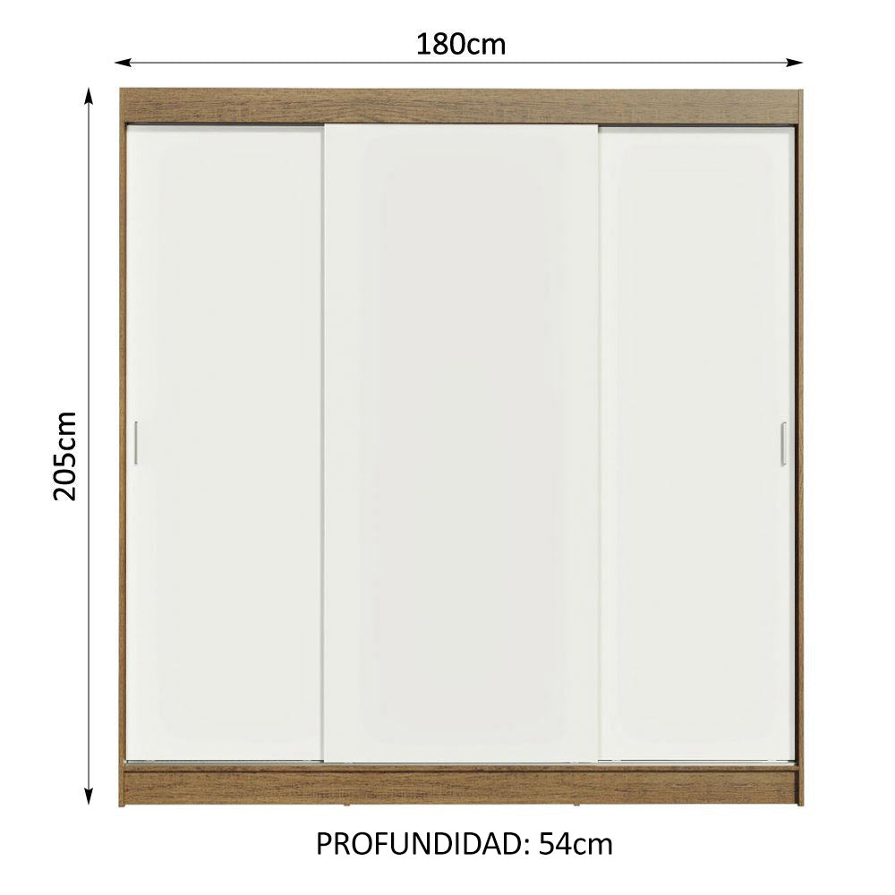 Placard Matrimonial Reno 3 Puertas Corredizas - Marrón/Blanco