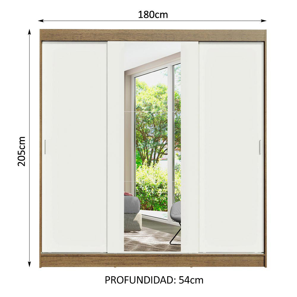 Placard Matrimonial Reno 3 Puertas Corredizas 1 con Espejo - Marrón/Blanco