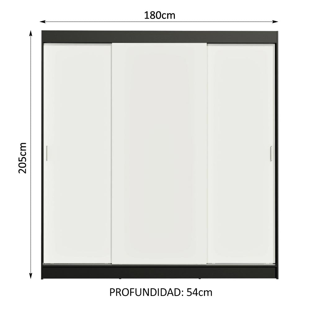 Placard Matrimonial Reno 3 Puertas Corredizas Negro/Blanco