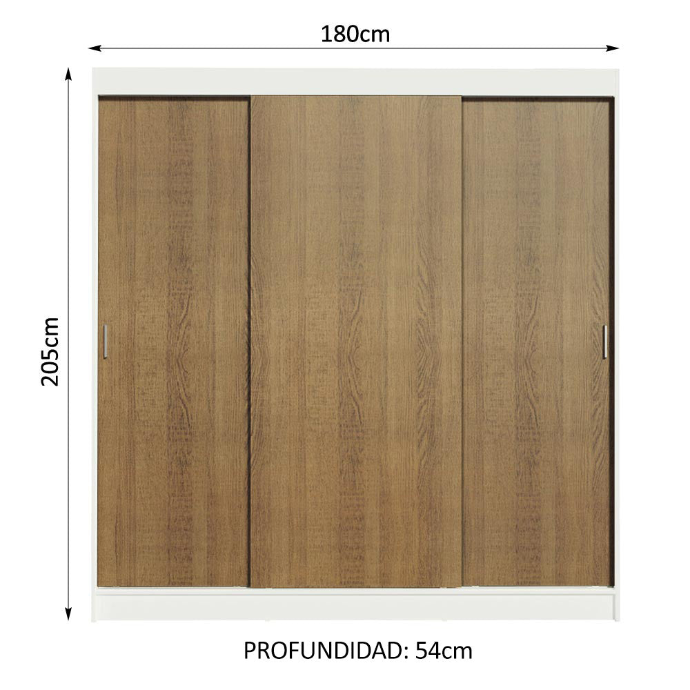 Placard Matrimonial Reno 3 Puertas Corredizas Y 4 Cajones - Blanco/Marrón