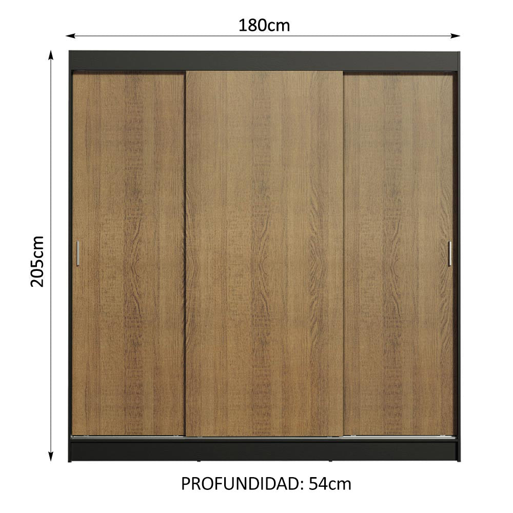 Placard Matrimonial Reno 3 Puertas Corredizas Negro/Marrón