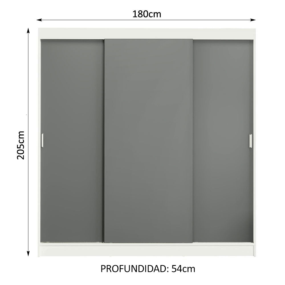 Placard Ropero Matrimonial Madesa Reno 3 Puertas Corredizas Blanco/Gris