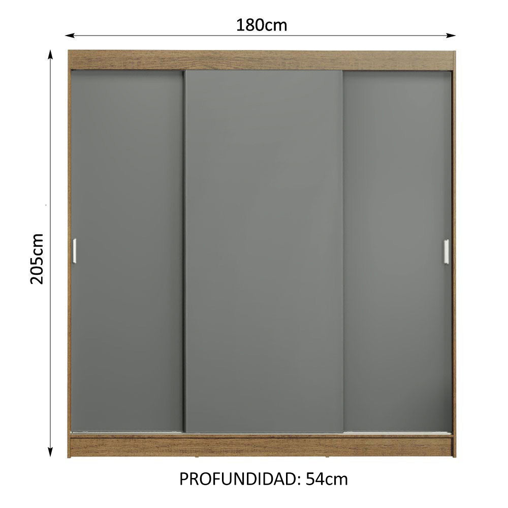 Placard Ropero Matrimonial Madesa Reno 3 Puertas Corredizas Marrón/Gris