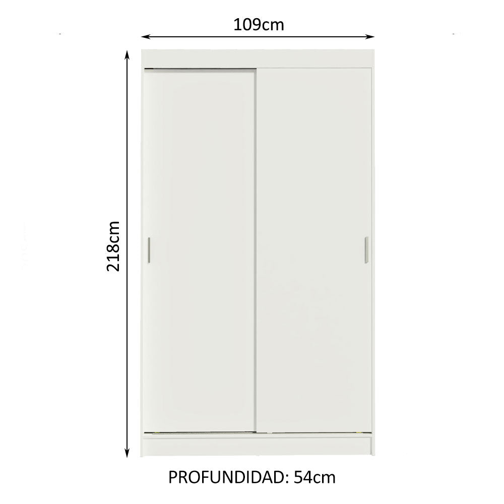 Placard Ropero Solteiro Madesa Tokio 2 Puertas Corredizas con 2 Cajones Blanco