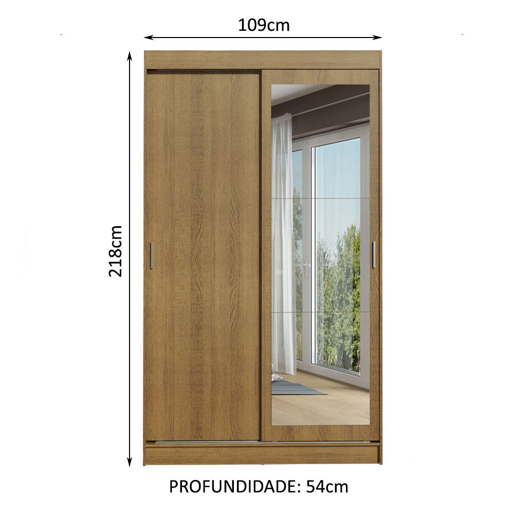 Placard Ropero Solteiro Madesa Tokio 2 Puertas Corredizas con Espejo 2 Cajones Marrón