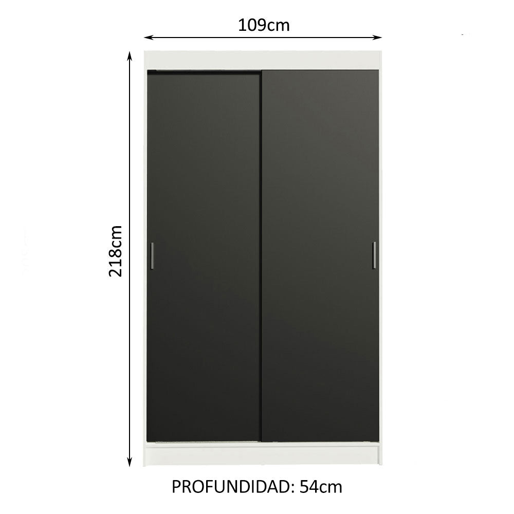 Placard Ropero Solteiro Madesa Tokio 2 Puertas Corredizas con 2 Cajones Blanco/Negro
