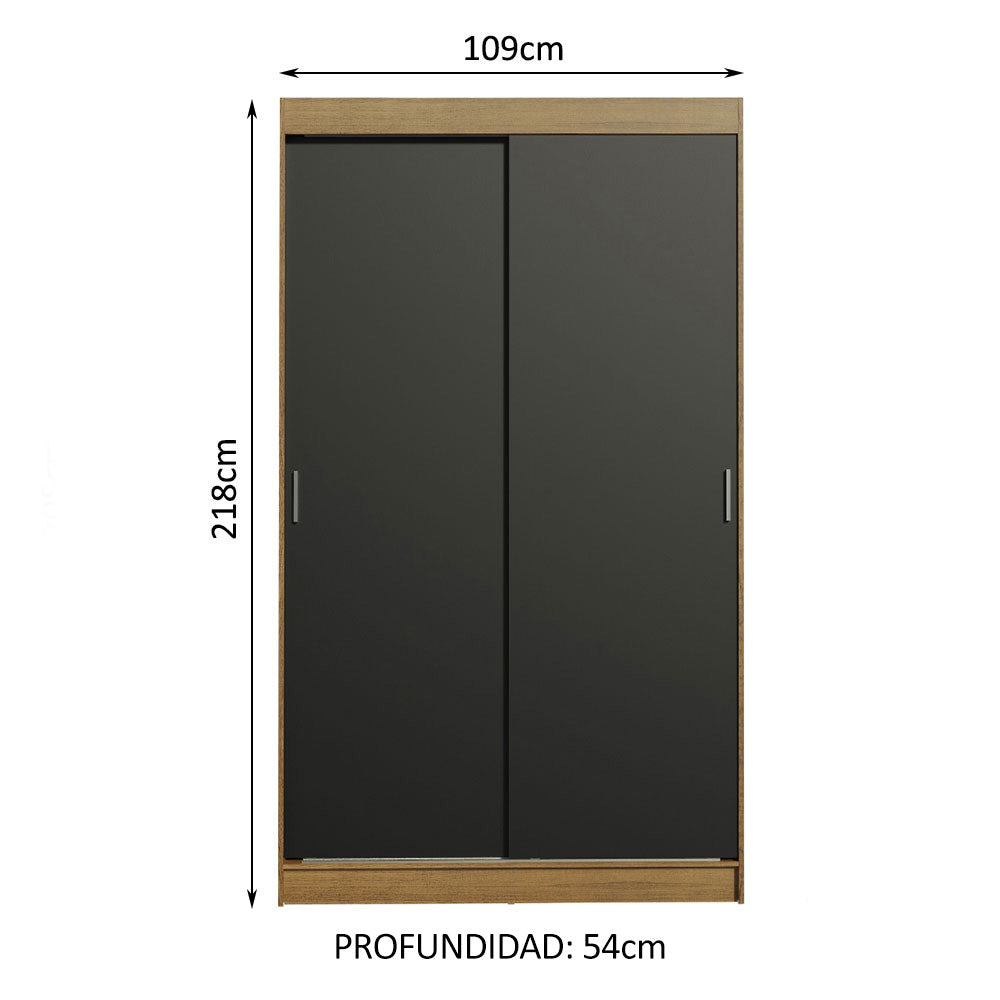 Placard Ropero Solteiro Madesa Tokio 2 Puertas Corredizas 2 Cajones Marrón/Negro