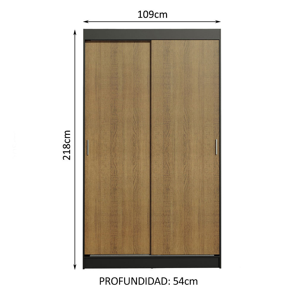 Placard Ropero Solteiro Madesa Tokio 2 Puertas Corredizas 2 Cajones Negro/Marrón