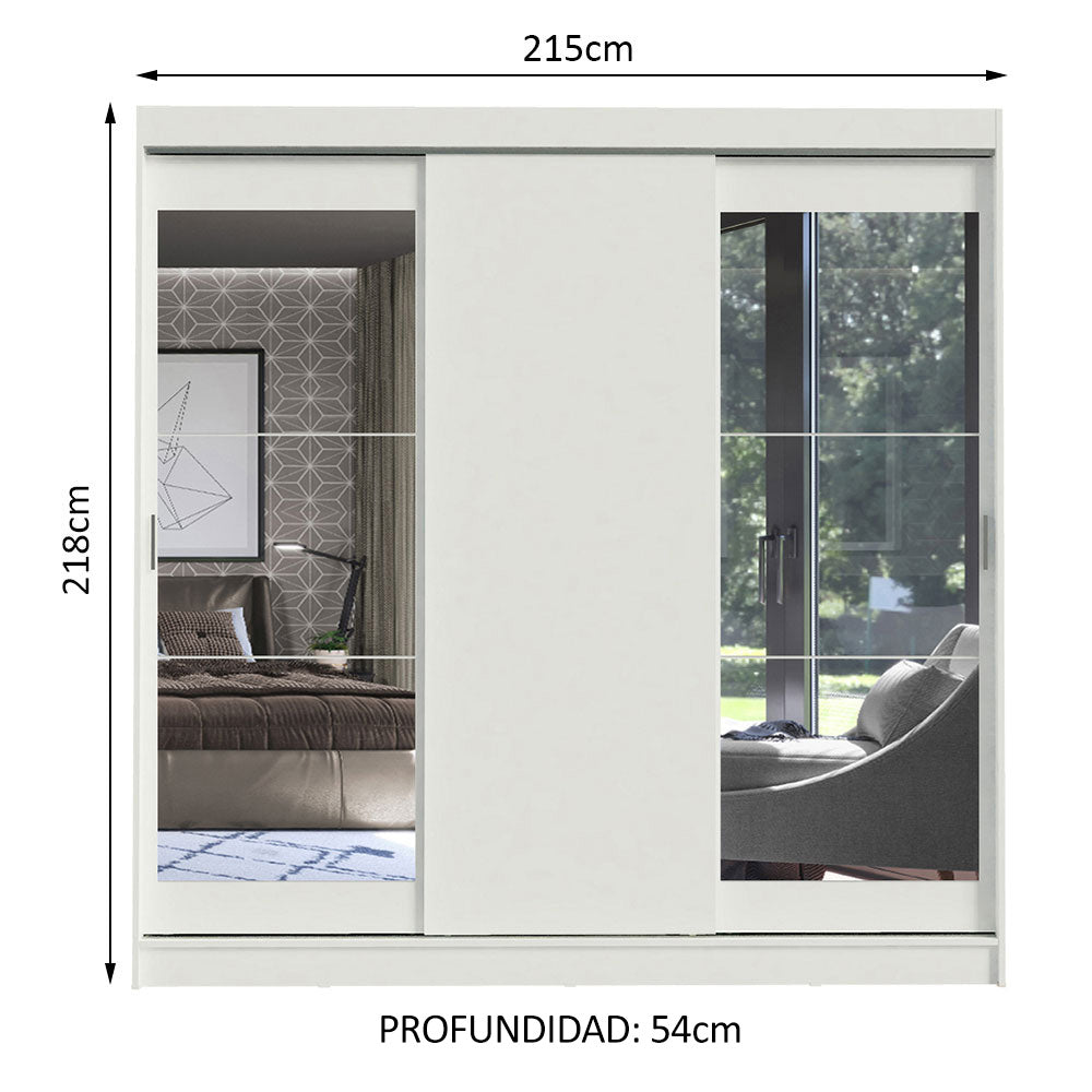 Placard Ropero Matrimonial Madesa Istambul 3 Puertas Corredizas con Espejos 3 Cajones Blanco