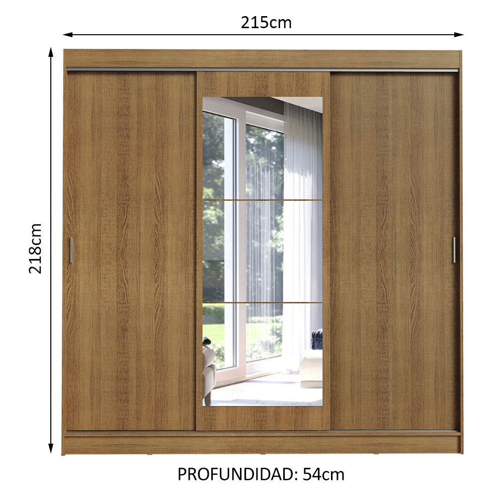 Placard Ropero Matrimonial Madesa Istambul 3 Puertas Corredizas con Espejo 3 Cajones Marrón