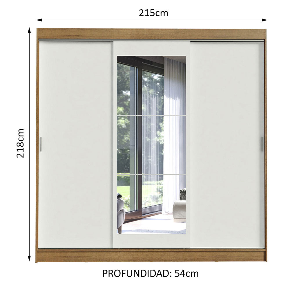 Placard Ropero Matrimonial Madesa Istambul 3 Puertas Corredizas con Espejo 3 Cajones Marrón/Blanco