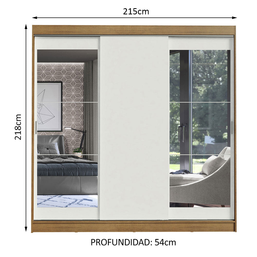 Placard Ropero Matrimonial Madesa Istambul 3 Puertas Corredizas con Espejos 3 Cajones Marrón/Blanco