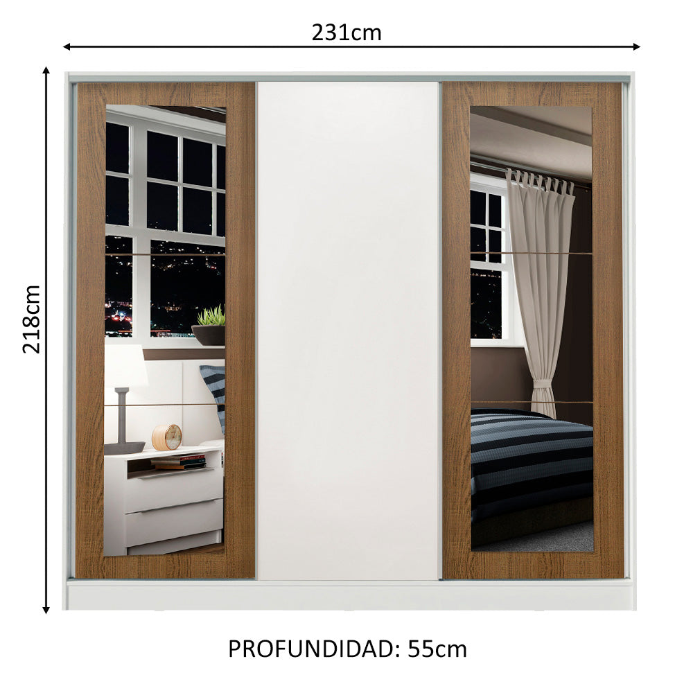 Ropero Placard Madesa 3 Puertas 2 Espejos BM 03