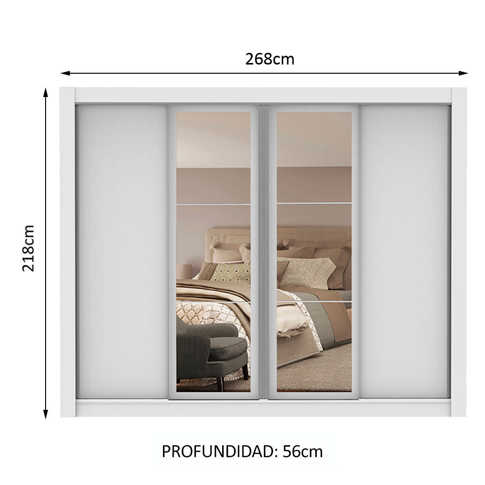 Placard Ropero Matrimonial Madesa Alabama 4 Puertas Corredizas con Espejos Blanco