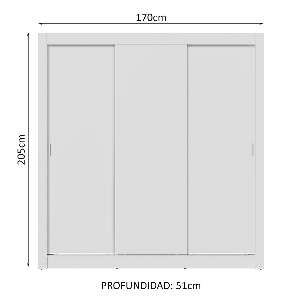 Placard Matrimonial 3 Puertas Corredizas 2 Cajones Blanco Sublime