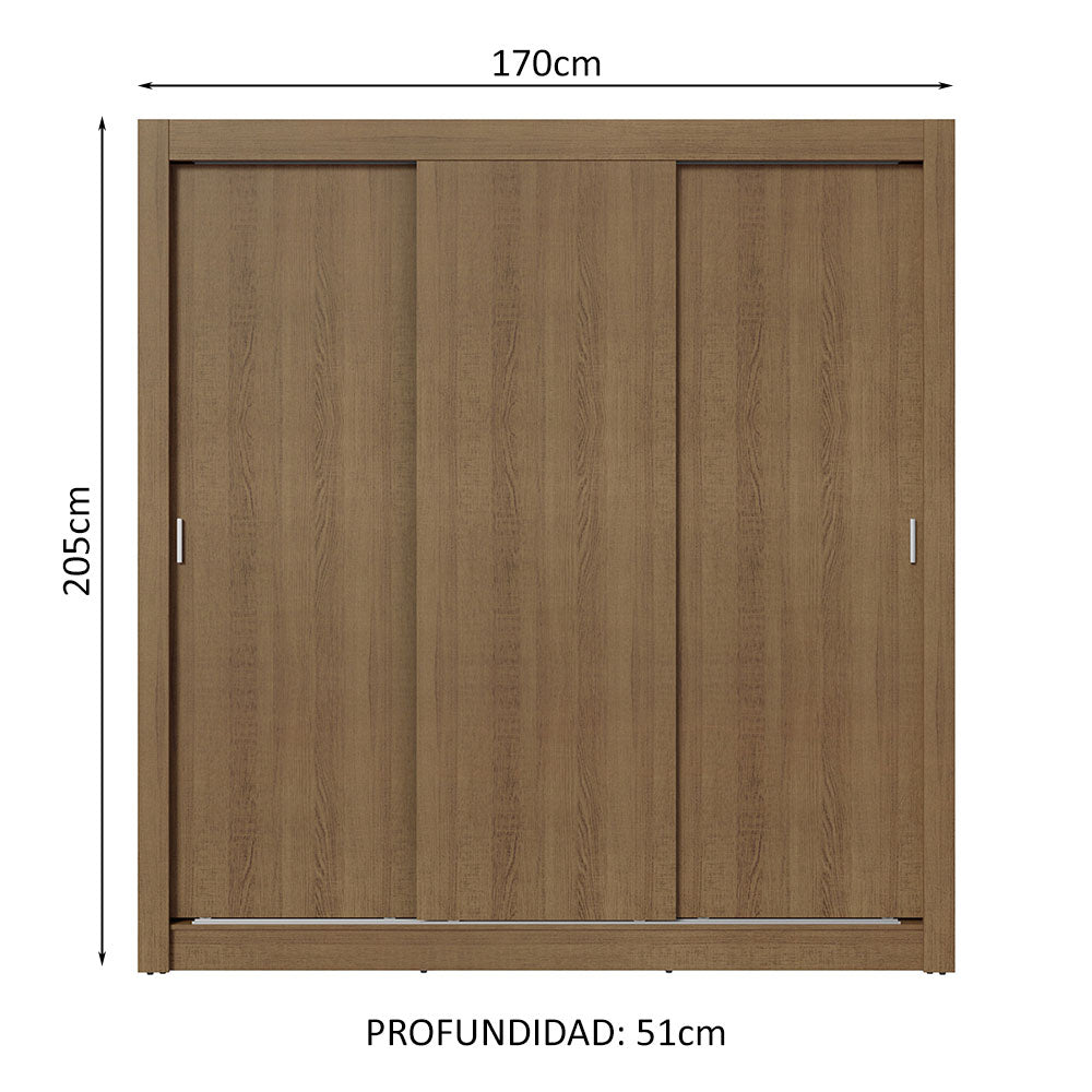 Placard Matrimonial 3 Puertas Corredizas Marrón Nobre