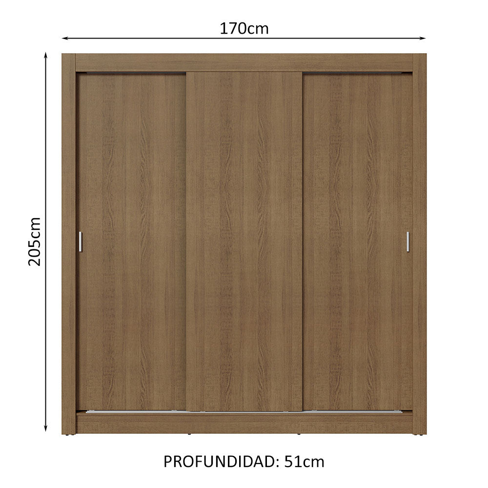 Placard Matrimonial 3 Puertas Corredizas 4 Cajones Marrón Sublime Plus