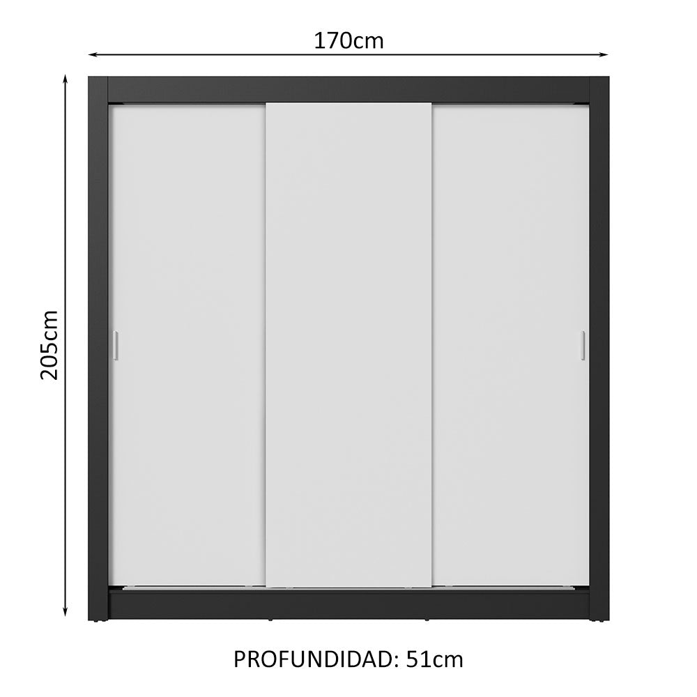 Placard Matrimonial 3 Puertas Corredizas Negro/Blanco Nobre