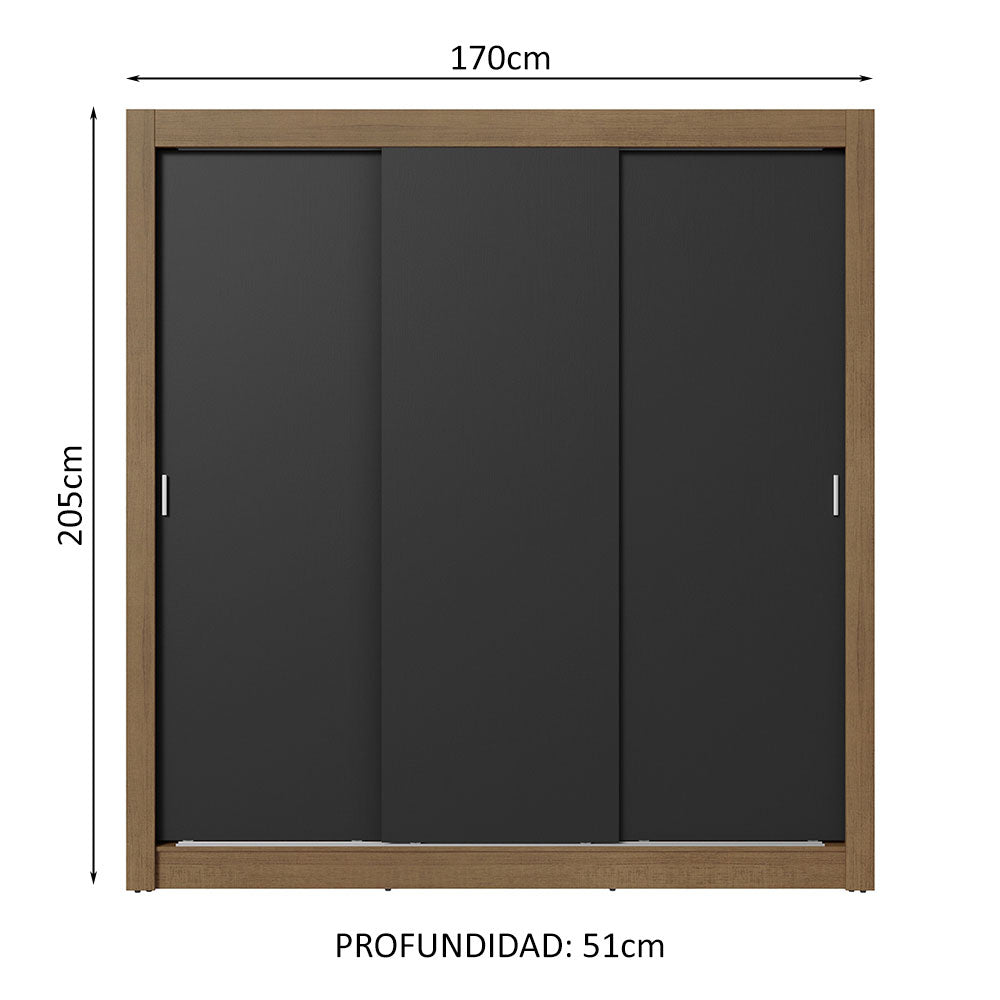 Placard Matrimonial 3 Puertas Corredizas Marrón/Negro Nobre