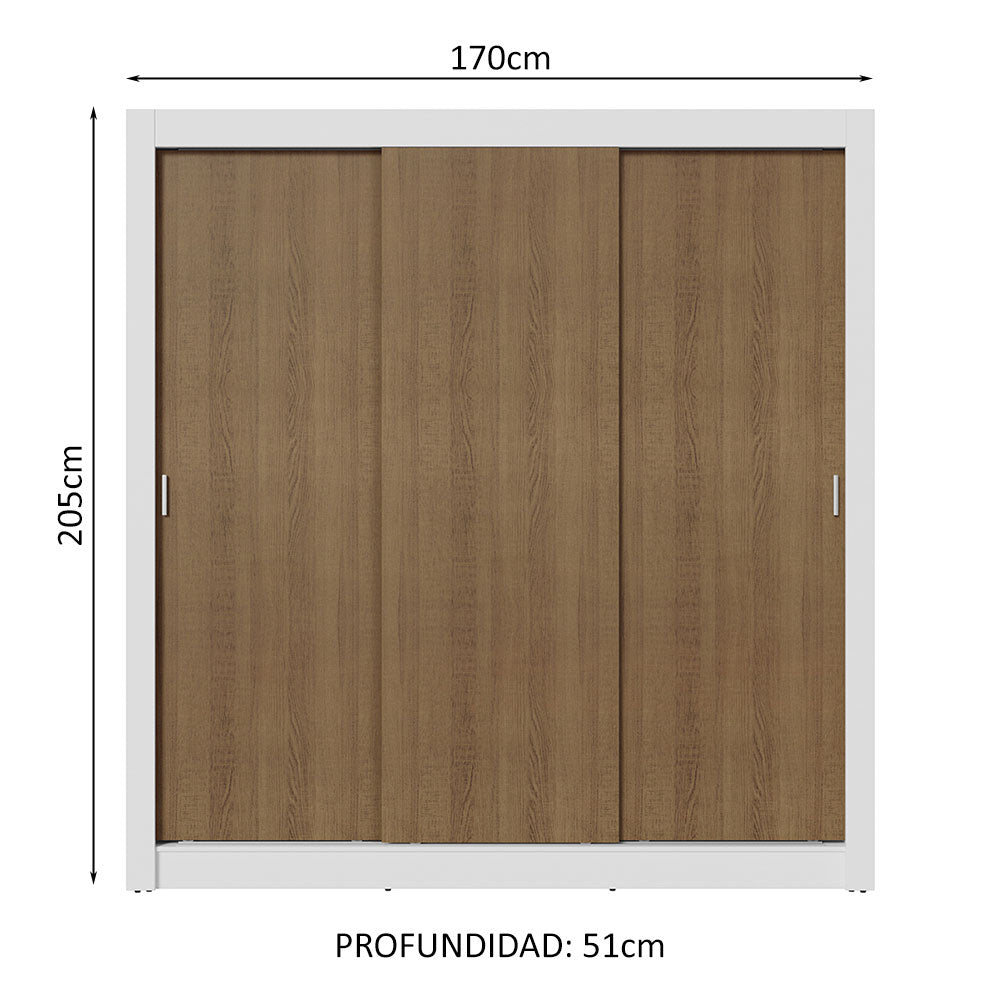 Placard Matrimonial 3 Puertas Corredizas Blanco/Marrón Nobre