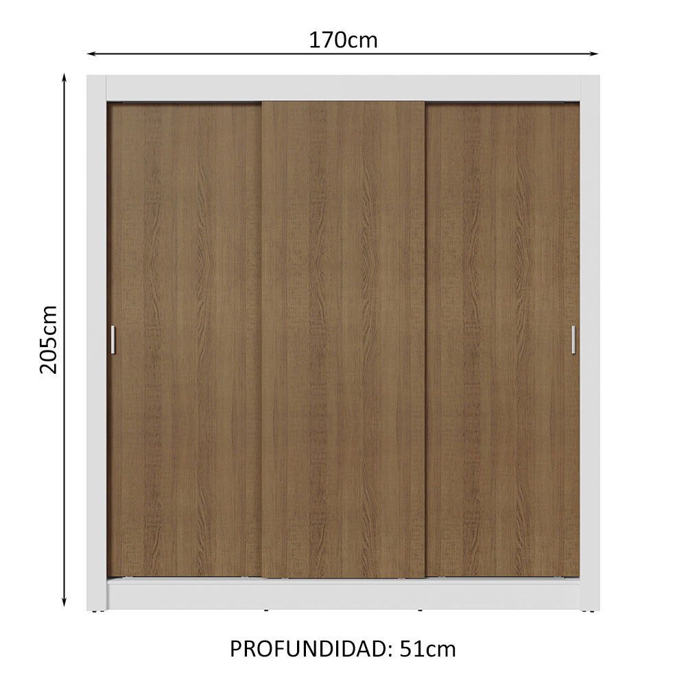 Placard Matrimonial 3 Puertas Corredizas 2 Cajones Blanco/Marrón Sublime