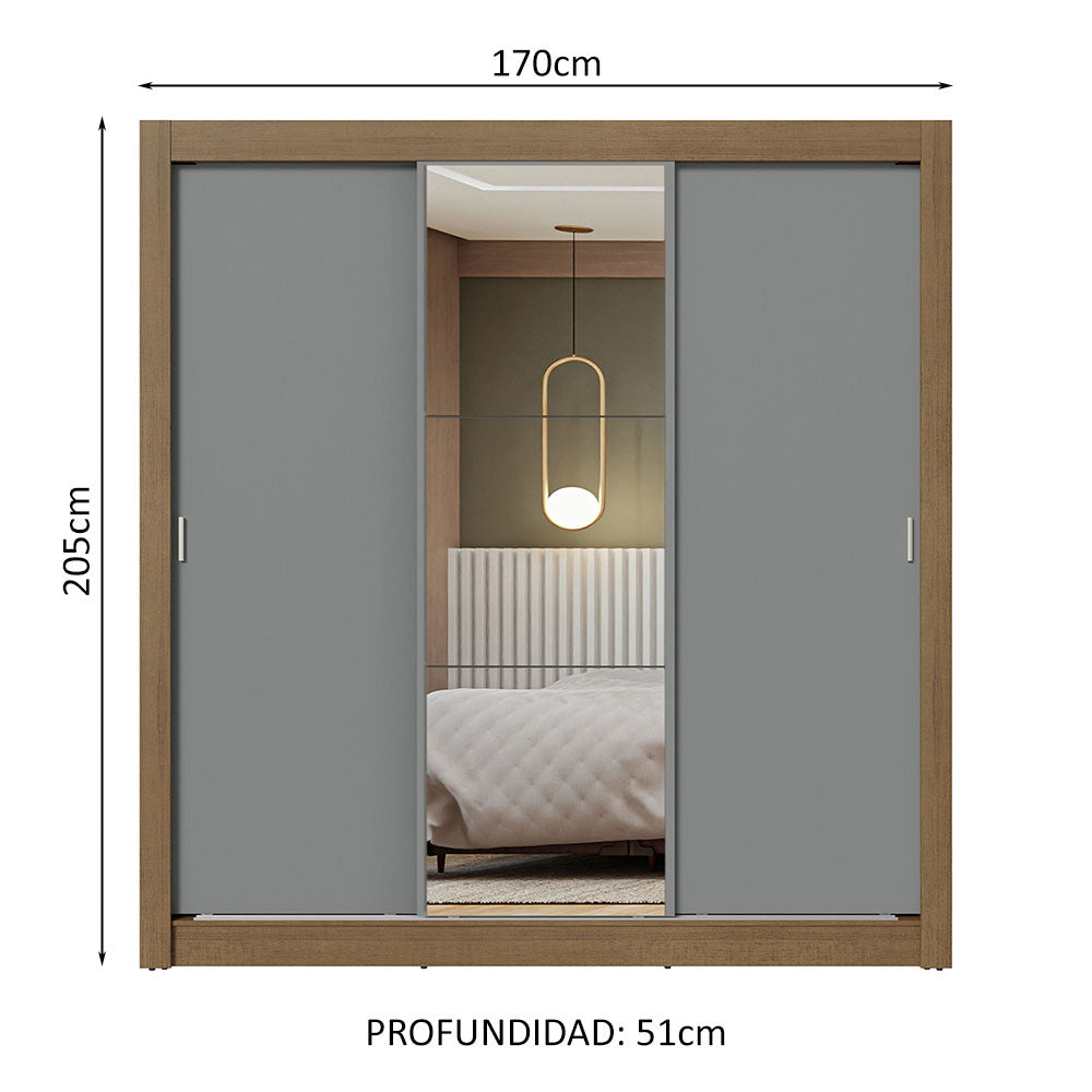 Placard Matrimonial 3 Puertas Corredizas Marrón/Gris Nobre