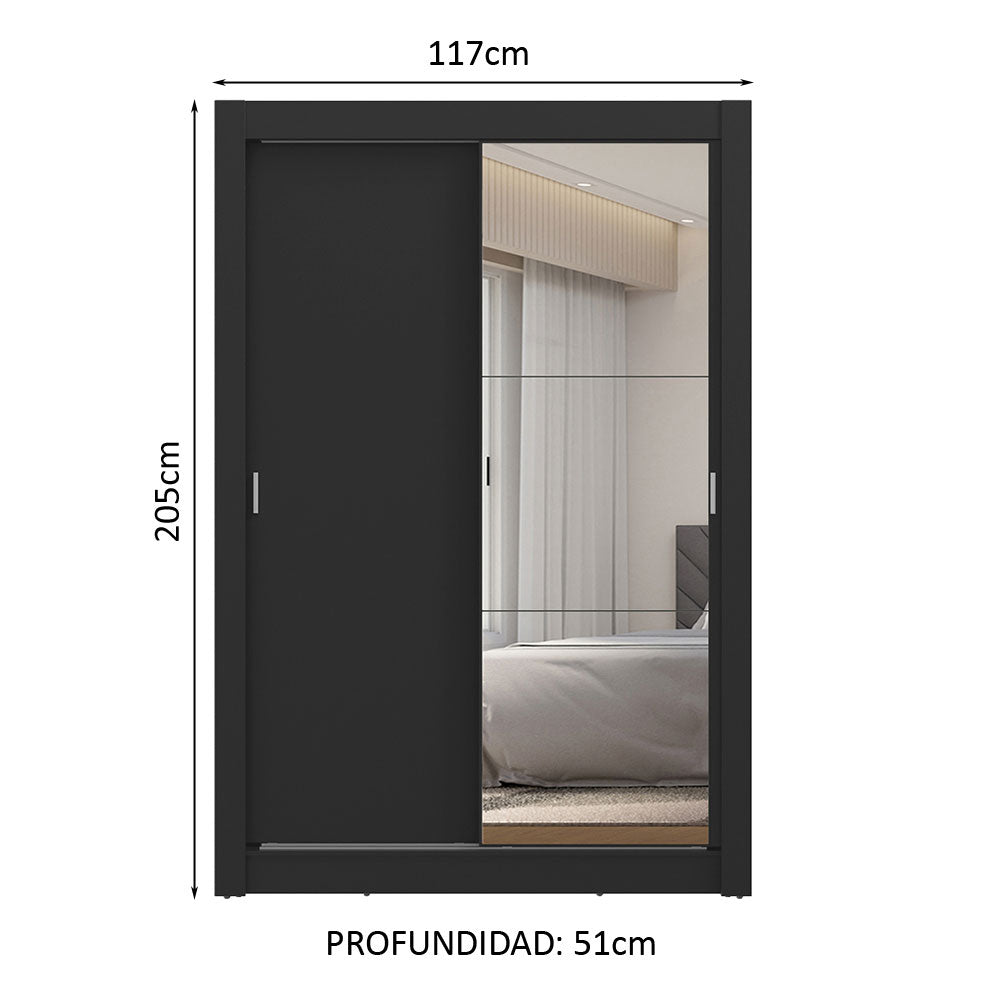 Placard 2 Puertas Corredizas con Espejo 2 Cajones Negro Vivare