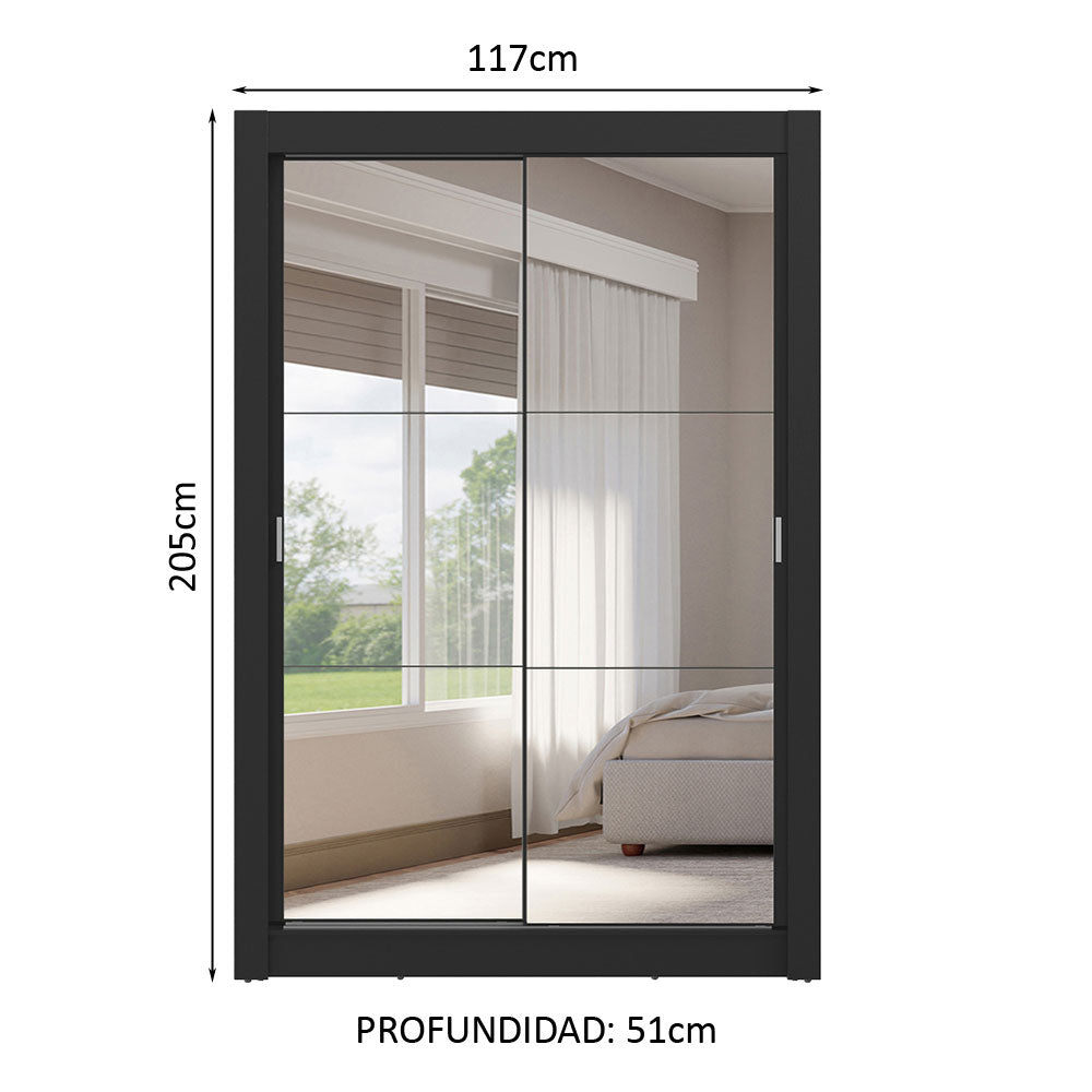 Placard 2 Puertas Corredizas con Espejos 4 Cajones Negro Vivare Plus