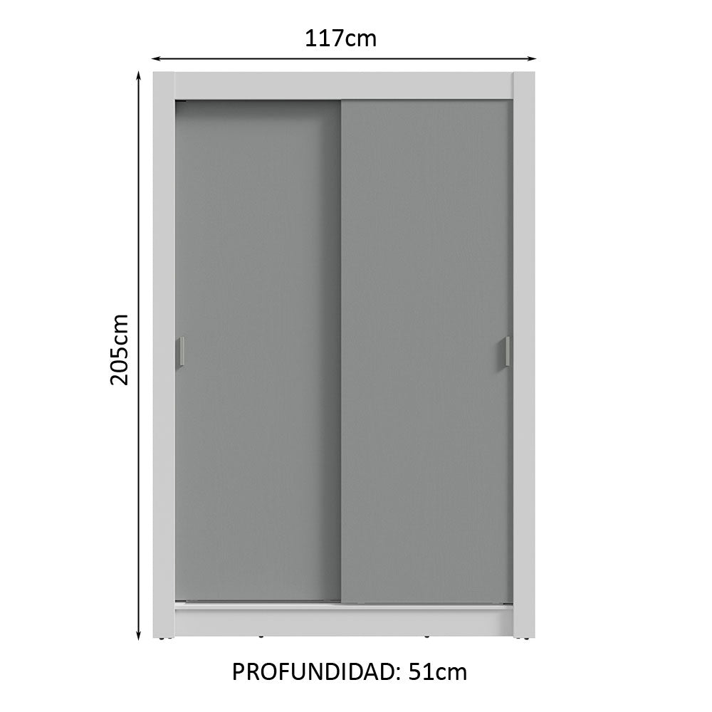 Placard Soltero 2 Puertas Corredizas 2 Cajones Blanco/Gris Vivare