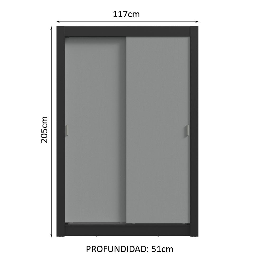 Placard Soltero 2 Puertas Corredizas Negro/Gris Milano