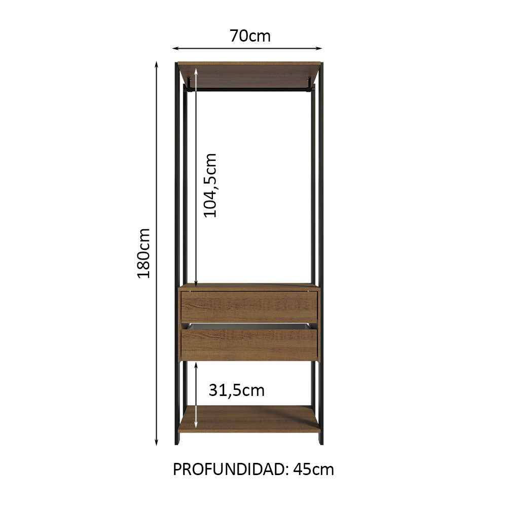 Placard Modular Valencia 2 Cajones 70cm Marrón/Negro