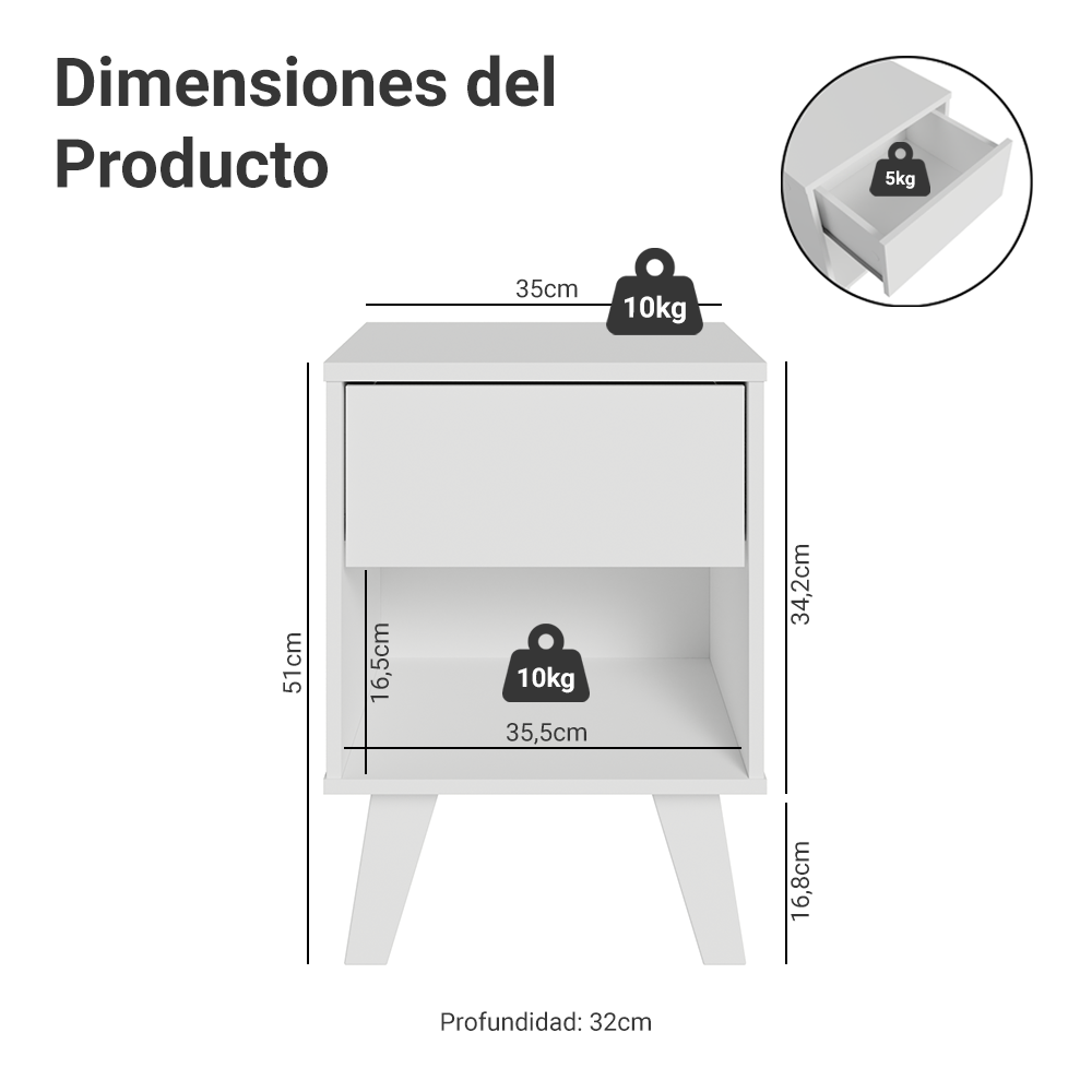 Buró con 1 Cajón y Patas 3235 Blanco
