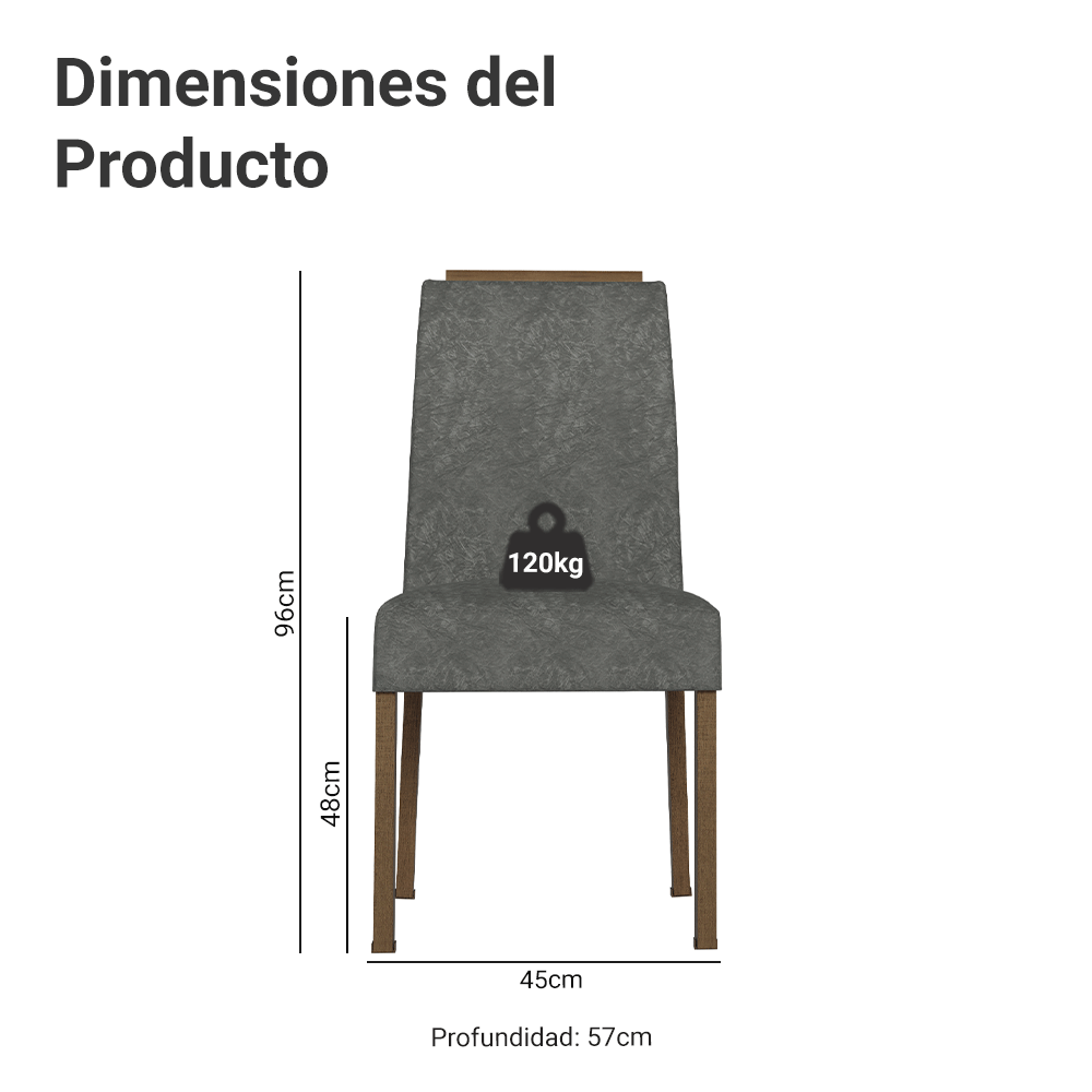Juego de 4 Sillas 4255 con Detalle Madera Marrón/Silver