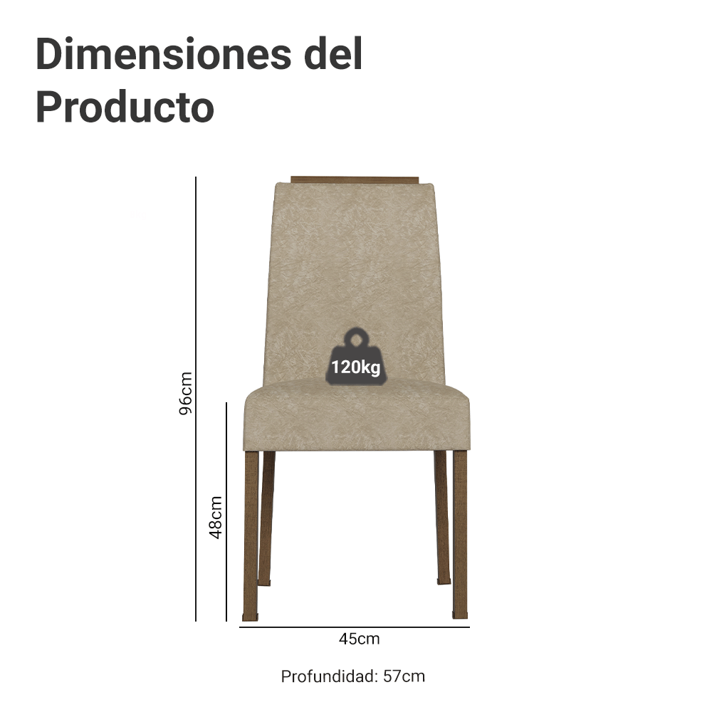 Juego de 4 Sillas 4255 con Detalle Madera Marrón/Imperial