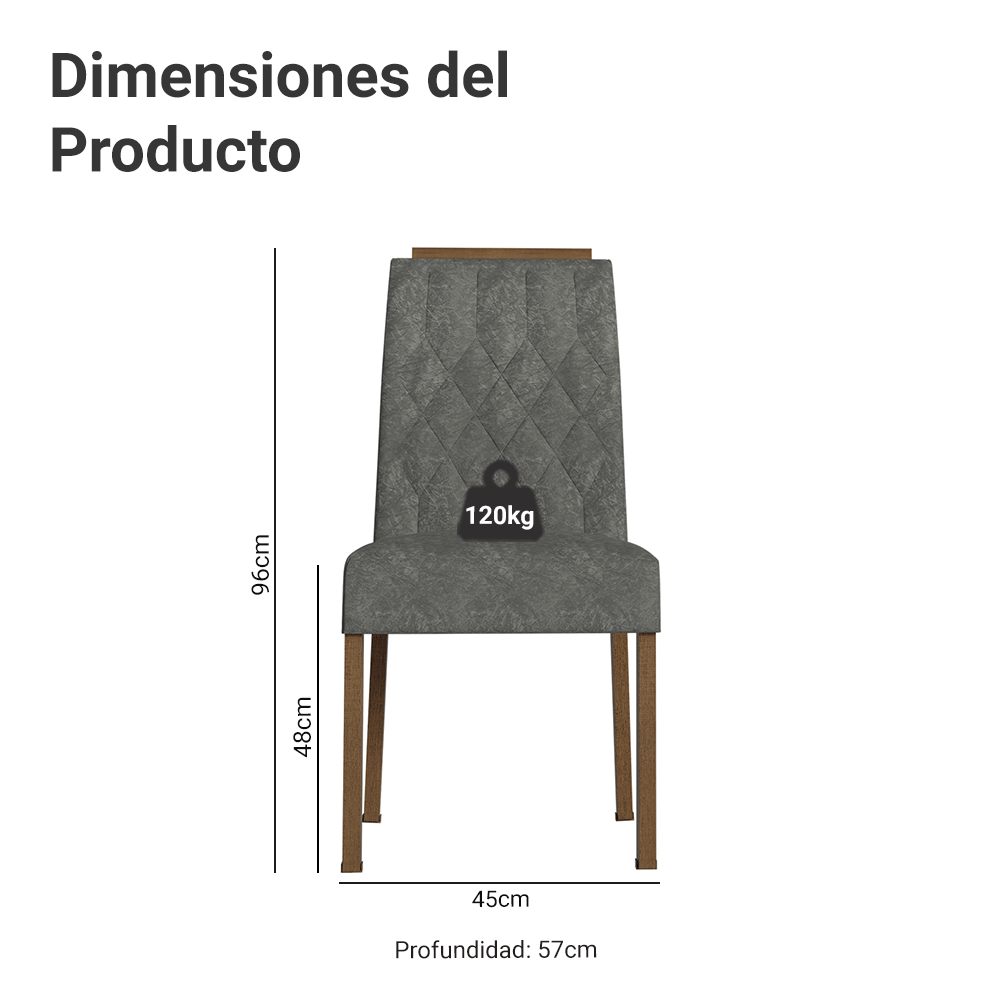 Juego de 4 Sillas 4256 con Detalle Madera Marrón/Silver