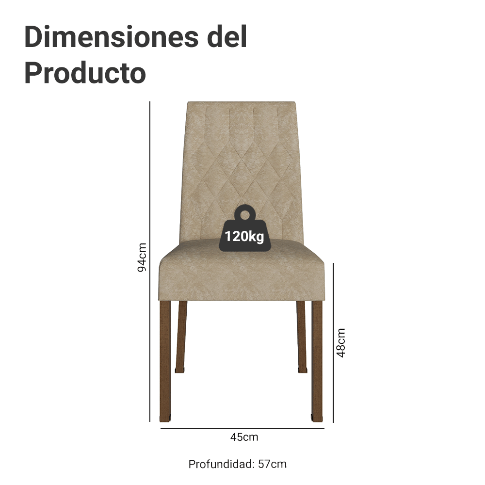 Kit 4 Sillas para Comedor 4256 Marrón/Gamuza Imperial Madesa
