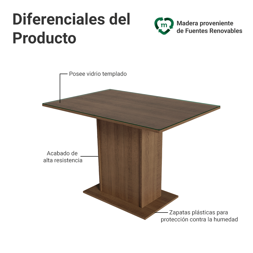 Mesa de Comedor Rectangular con Tapa de Vidrio Marrón 5329