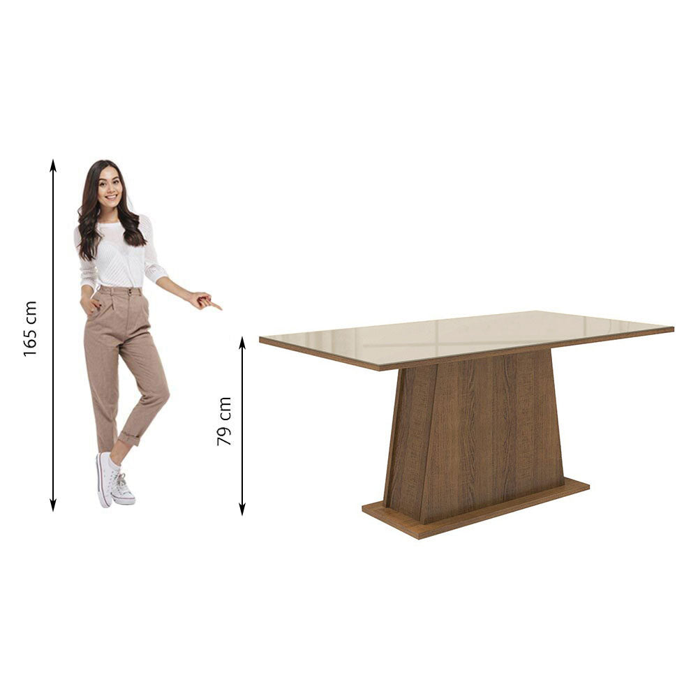 Mesa de Comedor Rectangular con Tapa de Vidrio 5364 Marrón/Crema