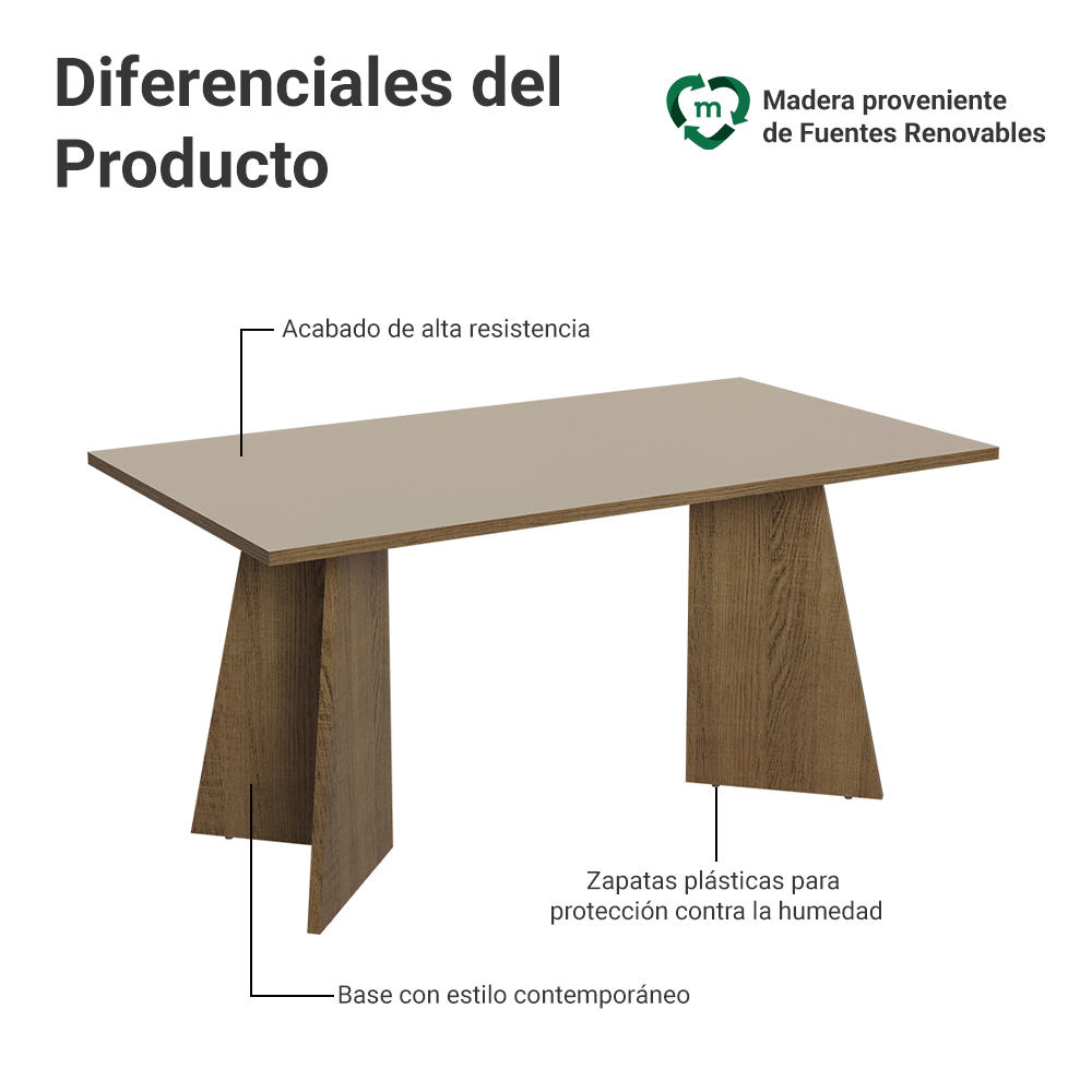 Mesa de Comedor Rectangular con Tapa de Madera 5389 Marrón/Crema
