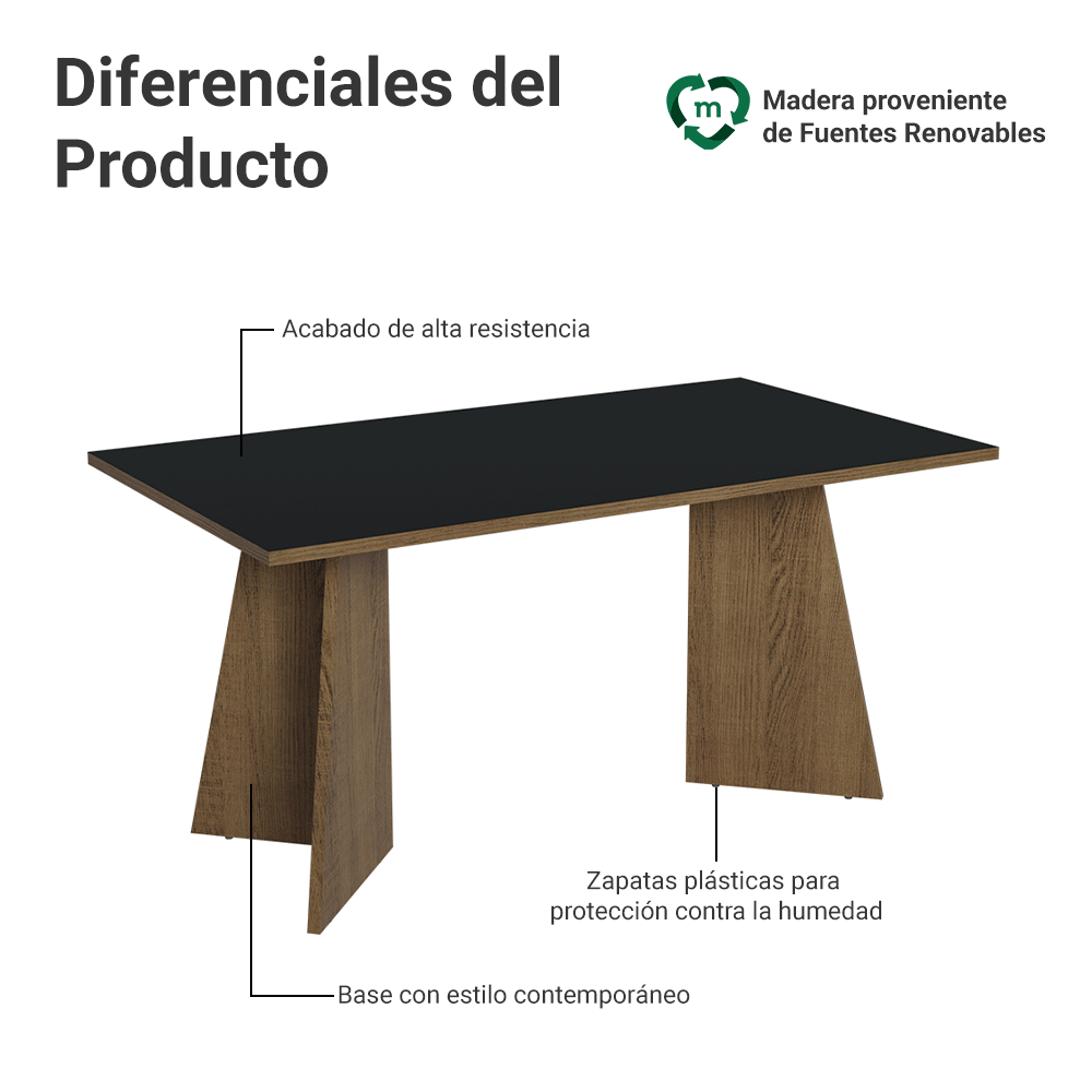 Mesa de Comedor Rectangular con Tapa de Madera 5389 Marrón/Negro