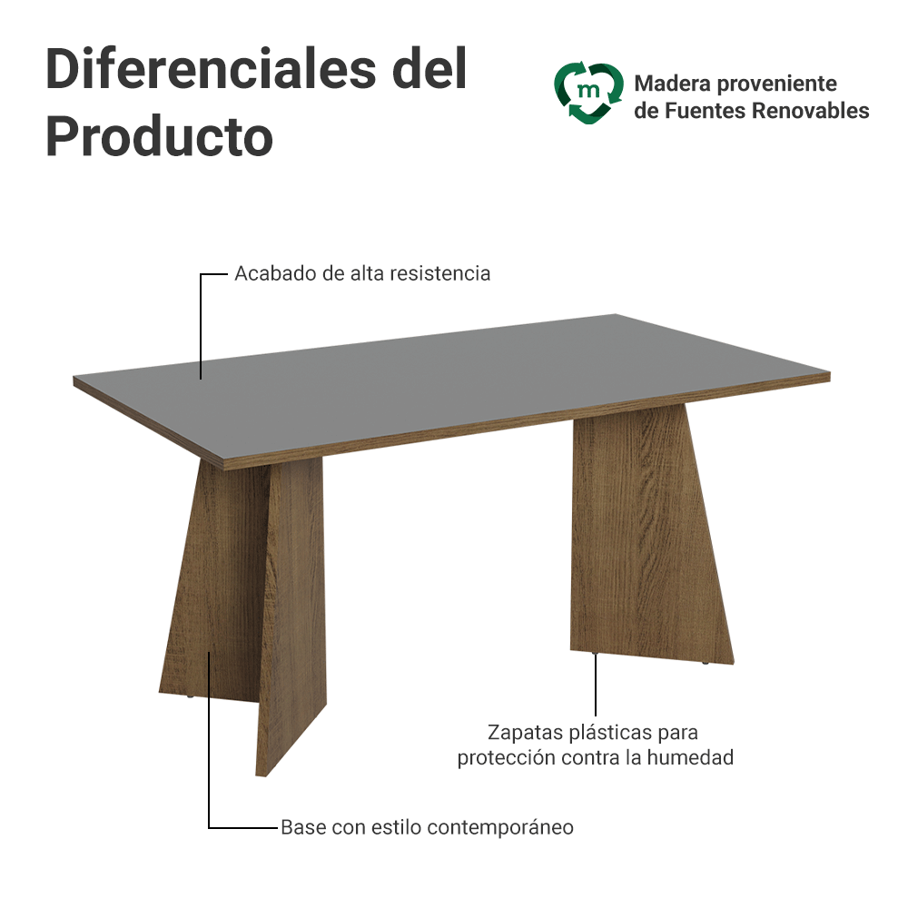 Mesa de Comedor Rectangular con Tapa de Madera 5389 Marrón/Gris