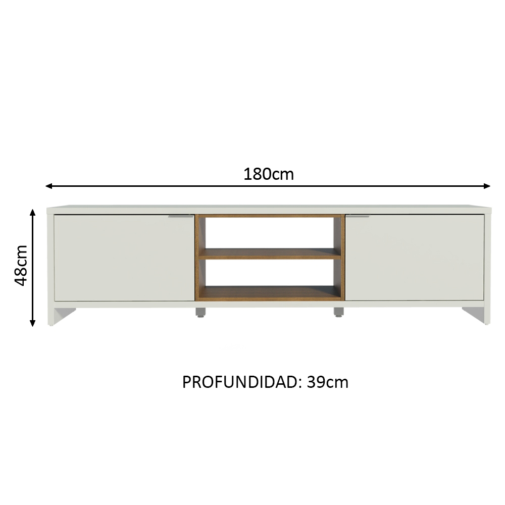 Rack para TV hasta 80 pulgadas 180 cm 2 Puertas Linz Blanco/Marrón