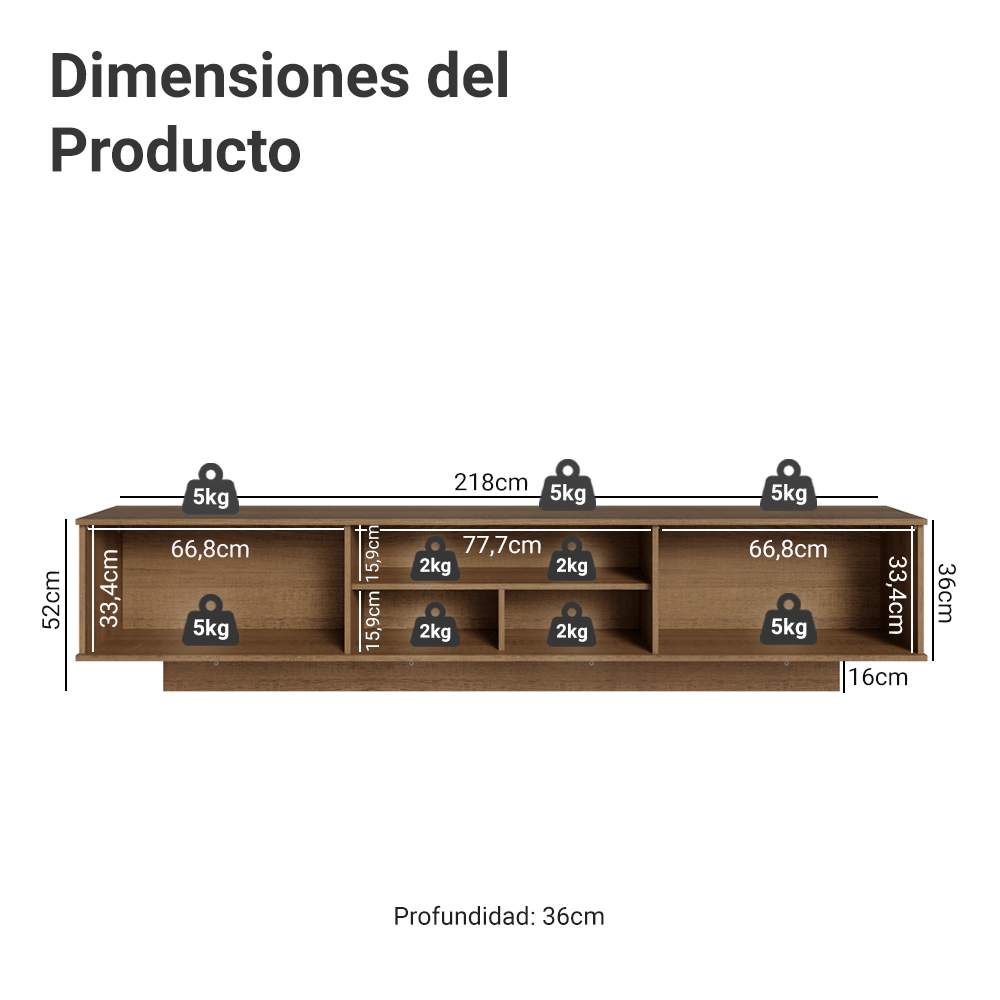 Rack Flotante para TV hasta 80 Pulgadas 218 cm 2 Puertas Marrón/Negro Glamy Madesa